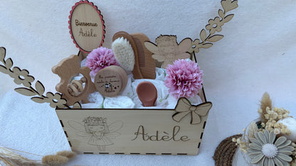 Coffret naissance personnalisé bois gravé - Cadeau bébé fait main