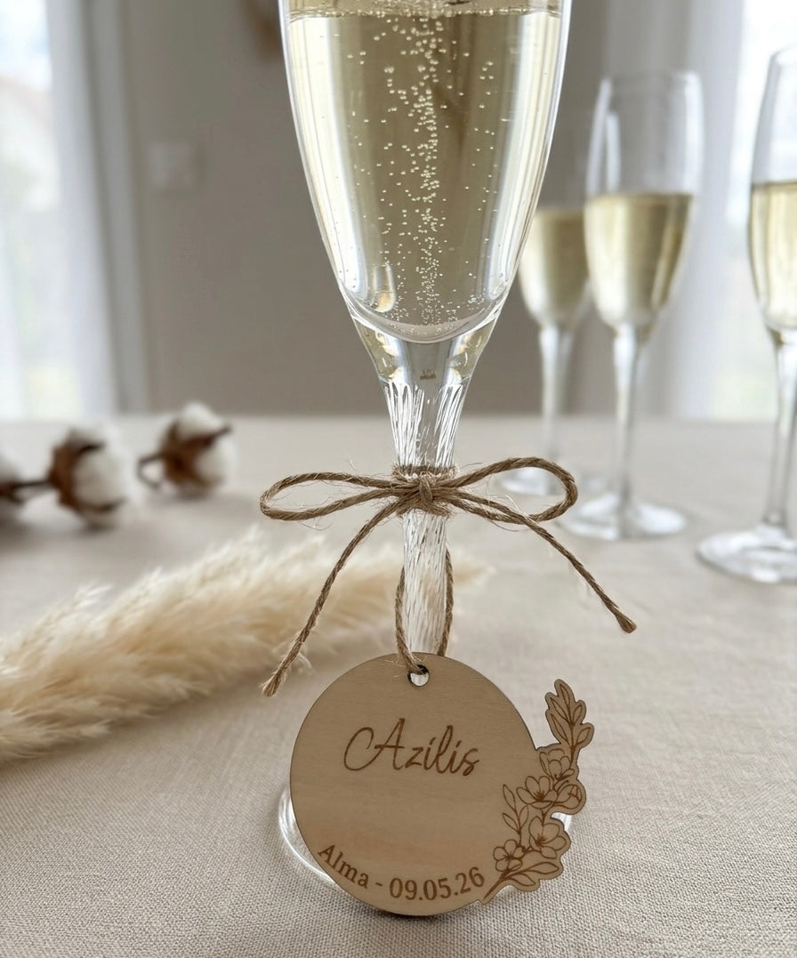 Marque-place bois gravé personnalisé – Baptême mariage anniversaire