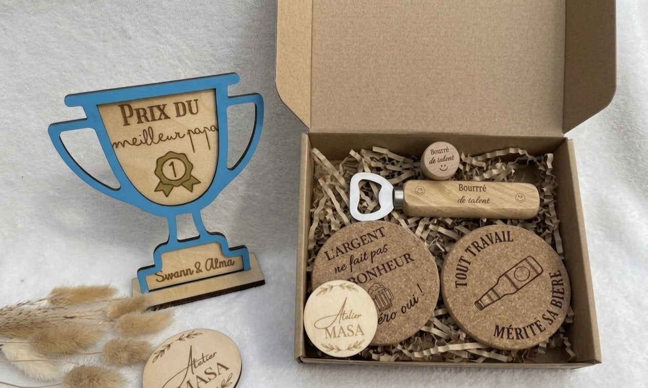 Trophée + Apéro Box bois personnalisés - 2€ offerts