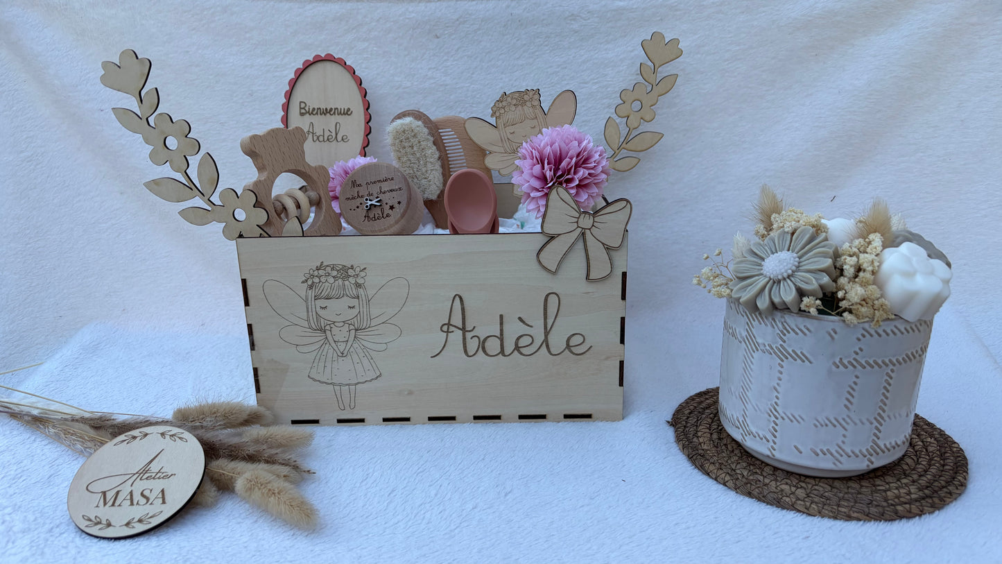 Coffret naissance personnalisé bois gravé - Cadeau bébé fait main
