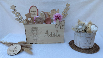 Coffret naissance personnalisé bois gravé - Cadeau bébé fait main