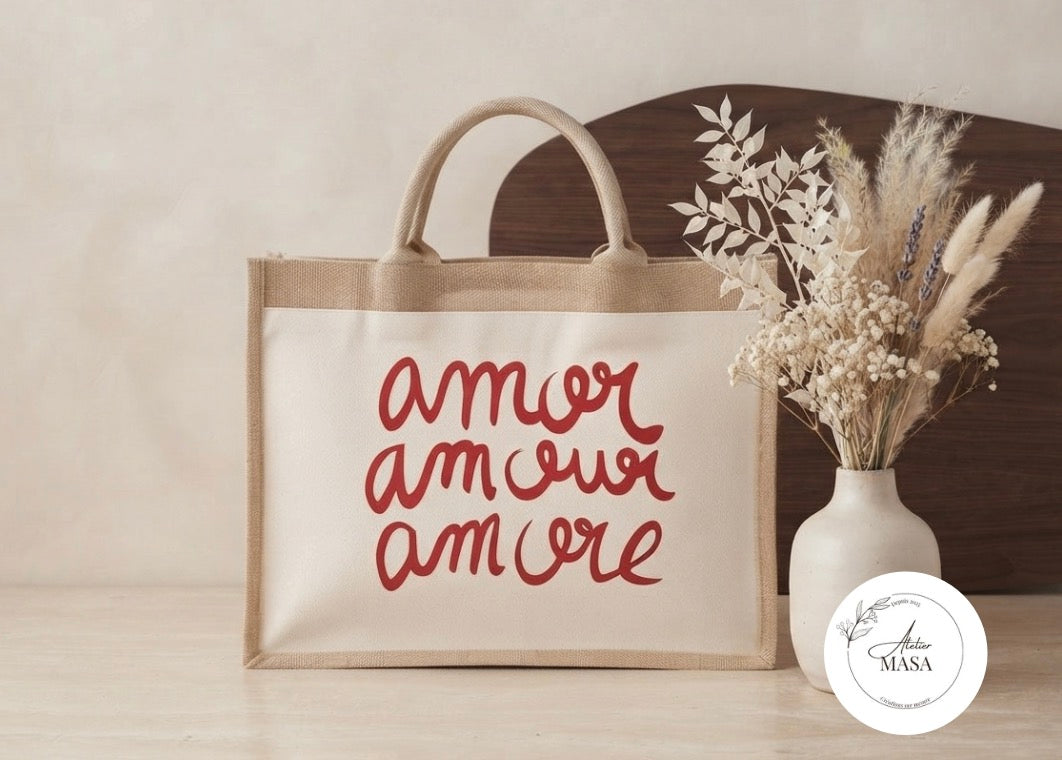Sac cabas en toile de jute imprimé – Grand format 21 L