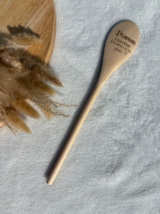 Spatule bois gravée personnalisée – Cadeau cuisine texte au choix