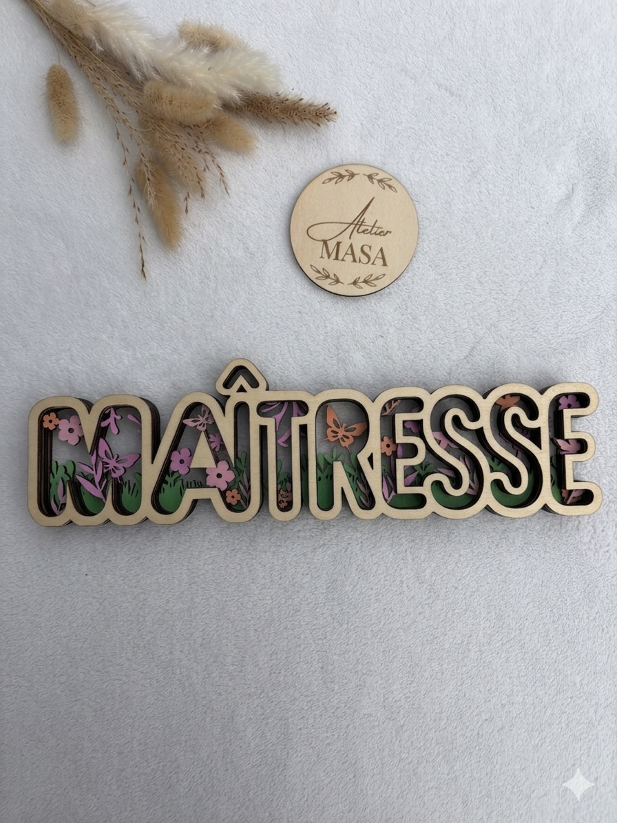 Mot bois multicouche peint personnalisé – Cadeau maîtresse atsem nounou fin d’année