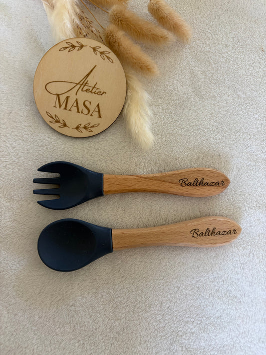 Couvert bébé en silicone – Fourchette & Cuillère