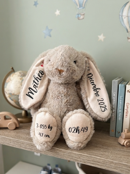 Lapin en peluche personnalisé – Souvenir de naissance