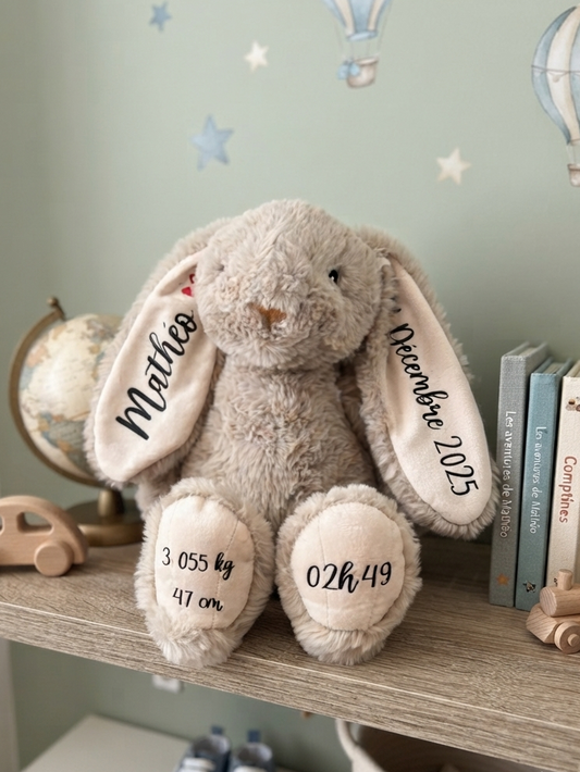 Lapin en peluche personnalisé – Souvenir de naissance