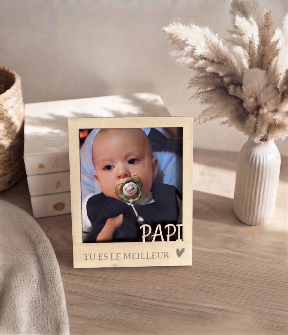 Cadre photo bois personnalisé avec pied - Cadeau papi