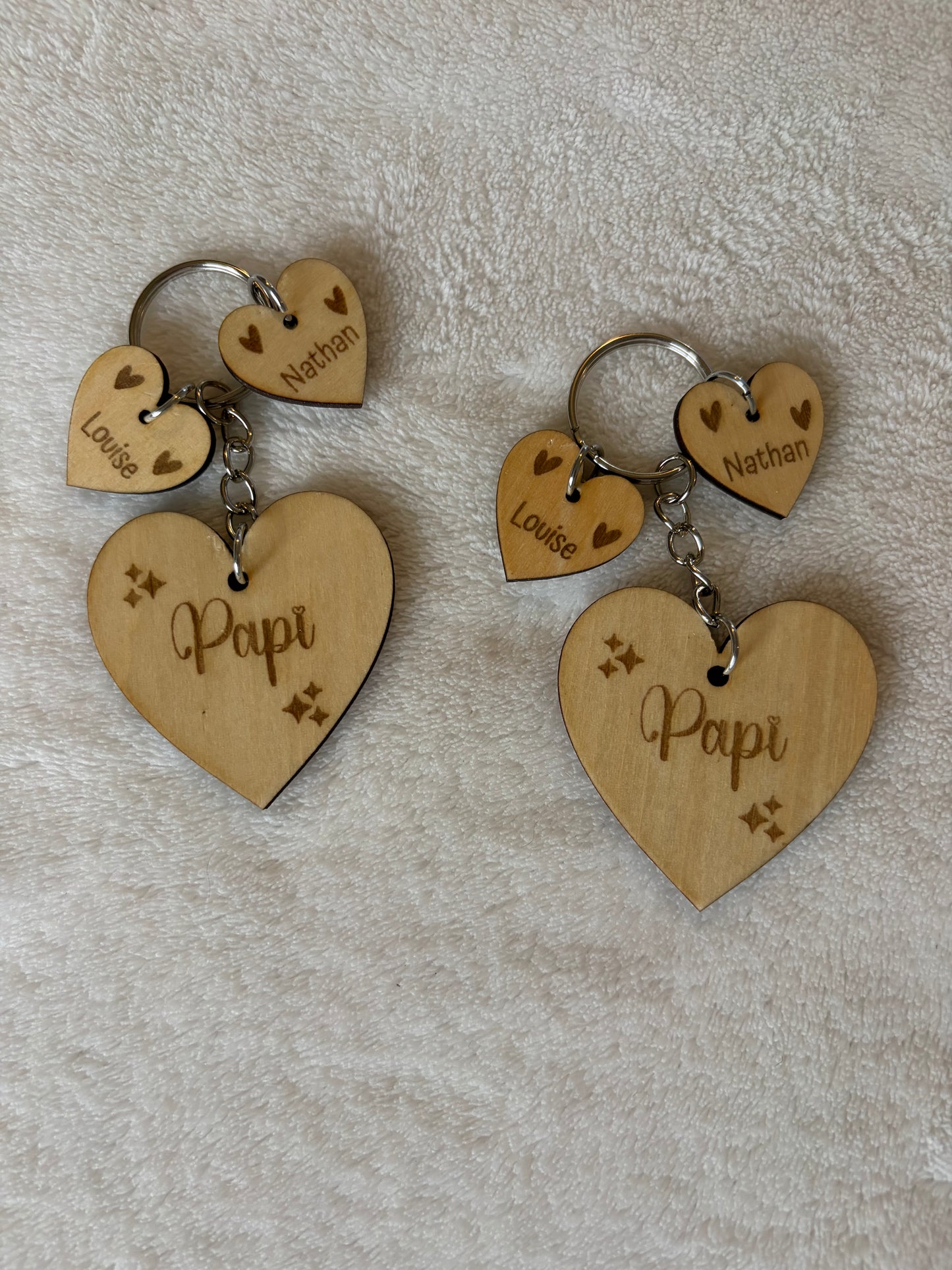 Porte-clé bois papi prénoms petits-enfants - Cadeau grand-père