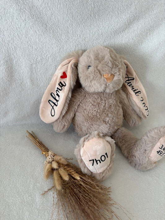 Lapin en peluche personnalisé – Souvenir de naissance