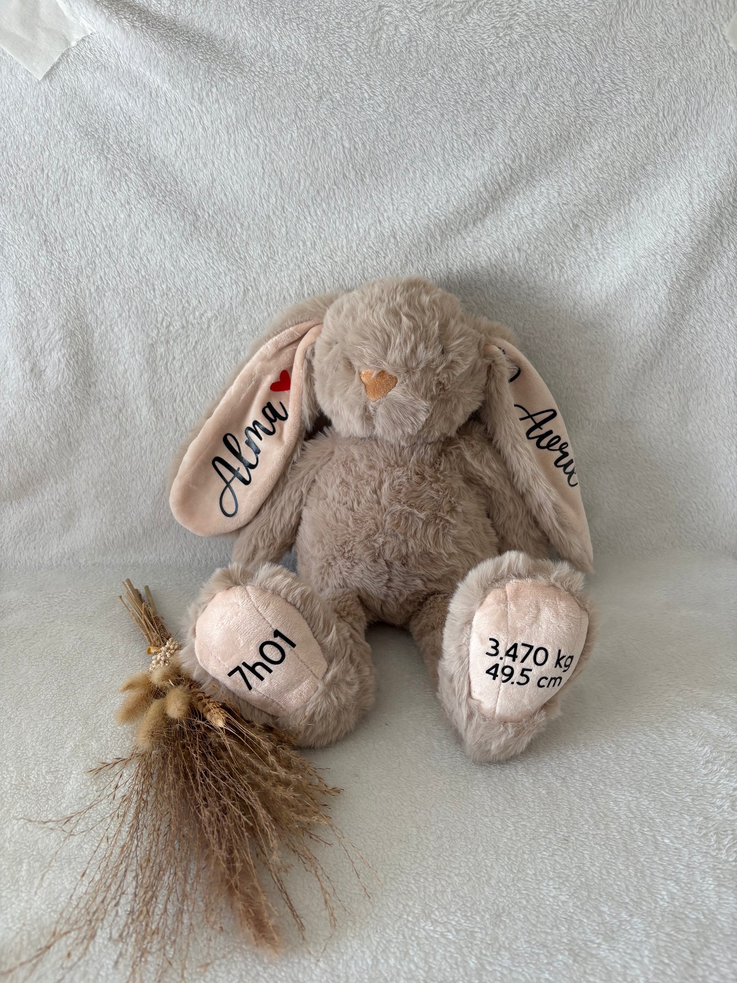 Lapin en peluche personnalisé – Souvenir de naissance